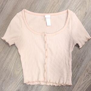 🩷H&M Light Pink Ribbed Crop Top Size XS